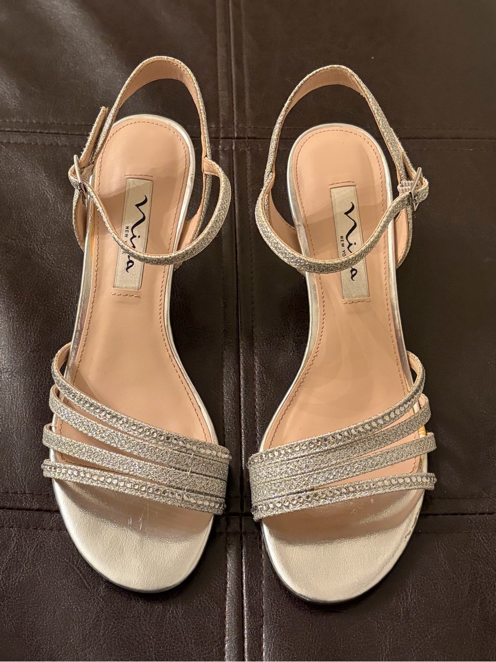 Nina Champagne Glitter Strappy Slingback Sandals